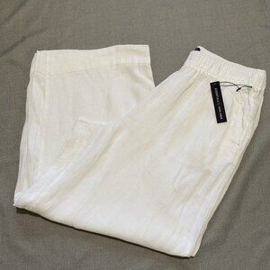 Tahari 100% Linen Wide Leg Pants Large White Elastic Waist Lagenlook Coastal